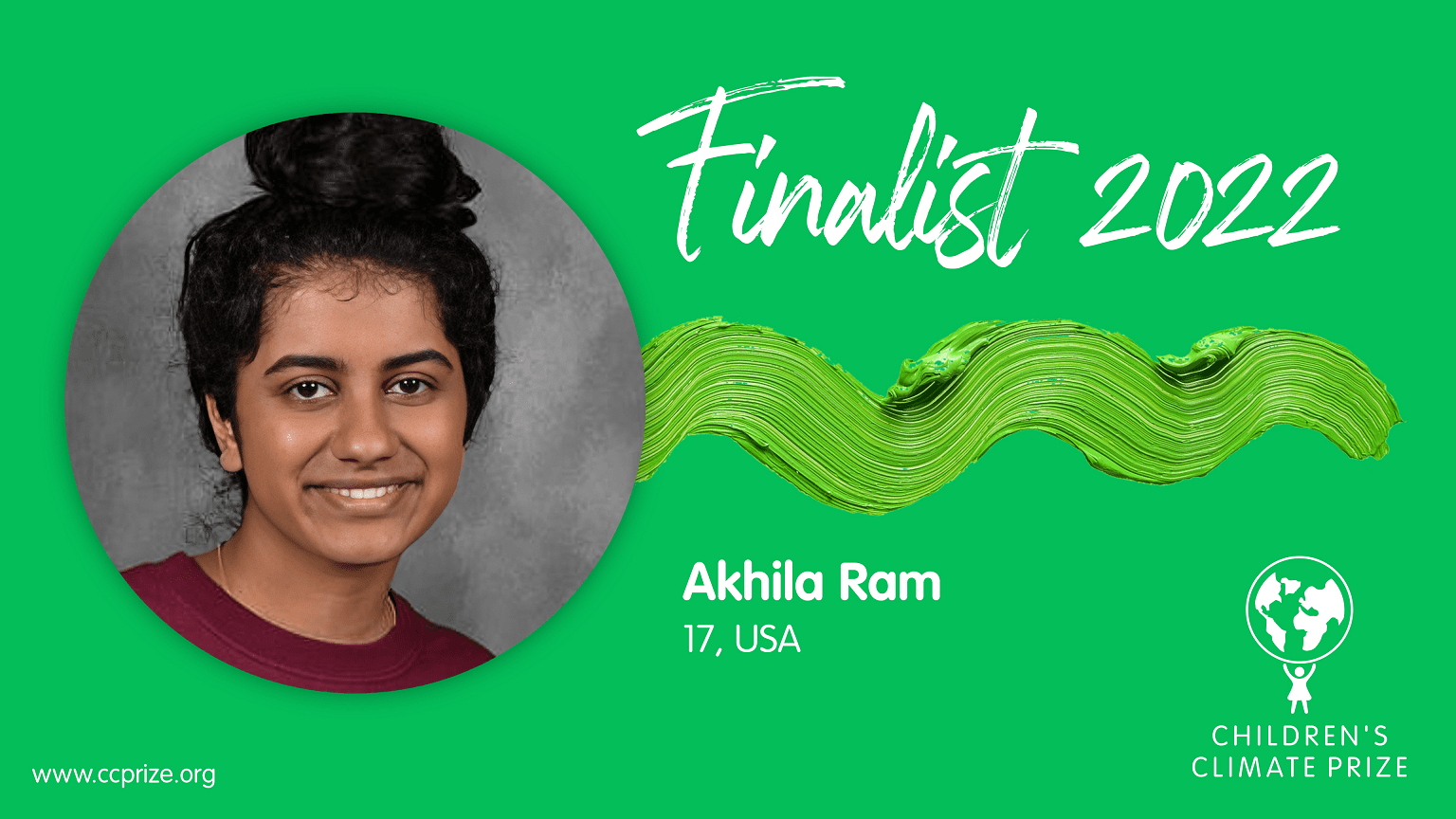Akhila Ram från Lexington, USA är den femte finalisten att presenteras för Children’s Climate Prize 2022